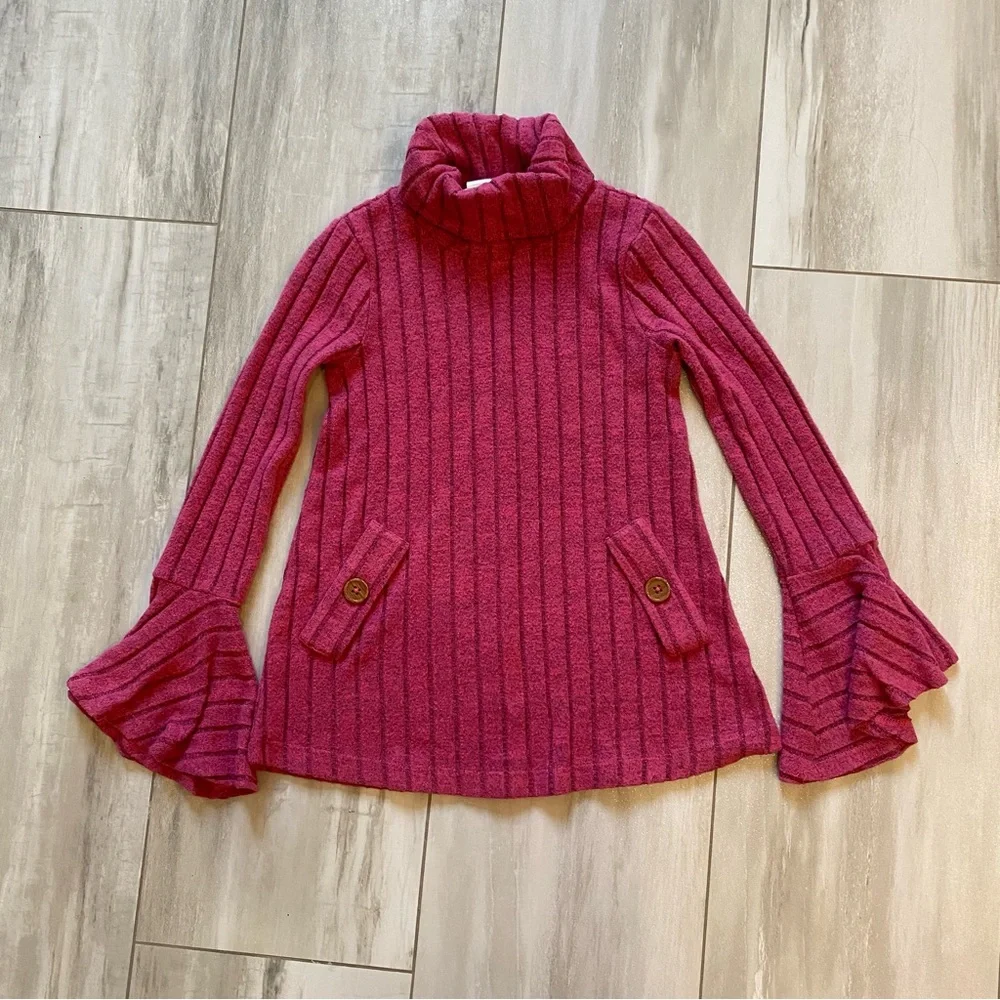 Bonnie Jean Raspberry Sweater and Tweed Patterned Flare Pants Set, girls size 7